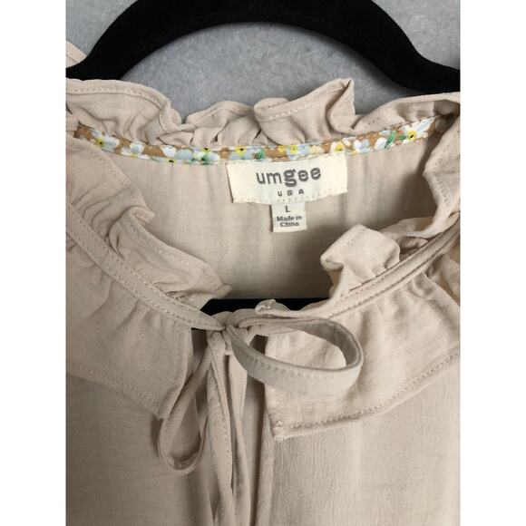 Umgee Ruffle Top Women's Large Tie Front Cream - Picture 2 of 7